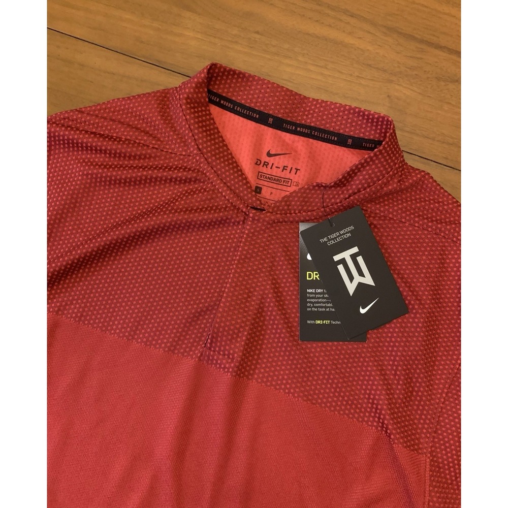 Nike Tiger Woods Golf Snap Blade Collar Polo Shirt NEW Mens Small CU9524-677 Red